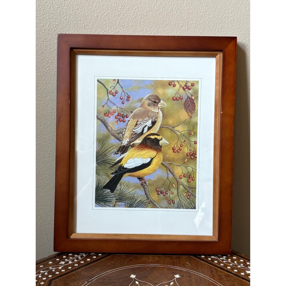 Vintage Mel Garbark Framed Print ‘Evening Grosbeaks’ 2004